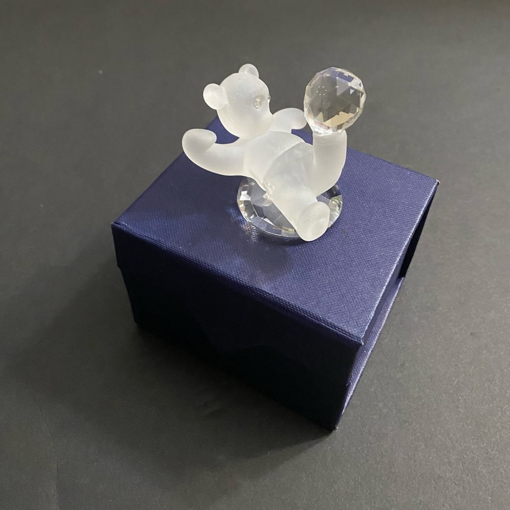 Frosted Glass Teddy Bear w/ Crystal Ball Small Miniature Home Decoration Figure